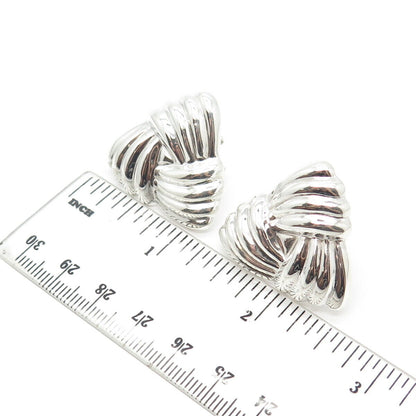 925 Sterling Silver Vintage Ribbed Triangle Clip On Earrings