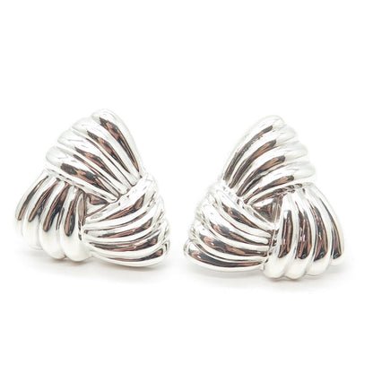 925 Sterling Silver Vintage Ribbed Triangle Clip On Earrings