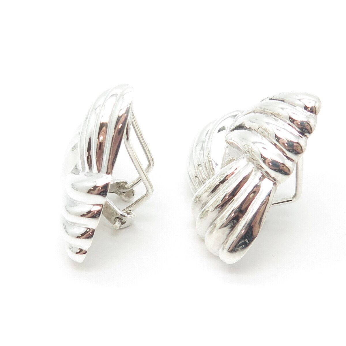 925 Sterling Silver Vintage Ribbed Triangle Clip On Earrings