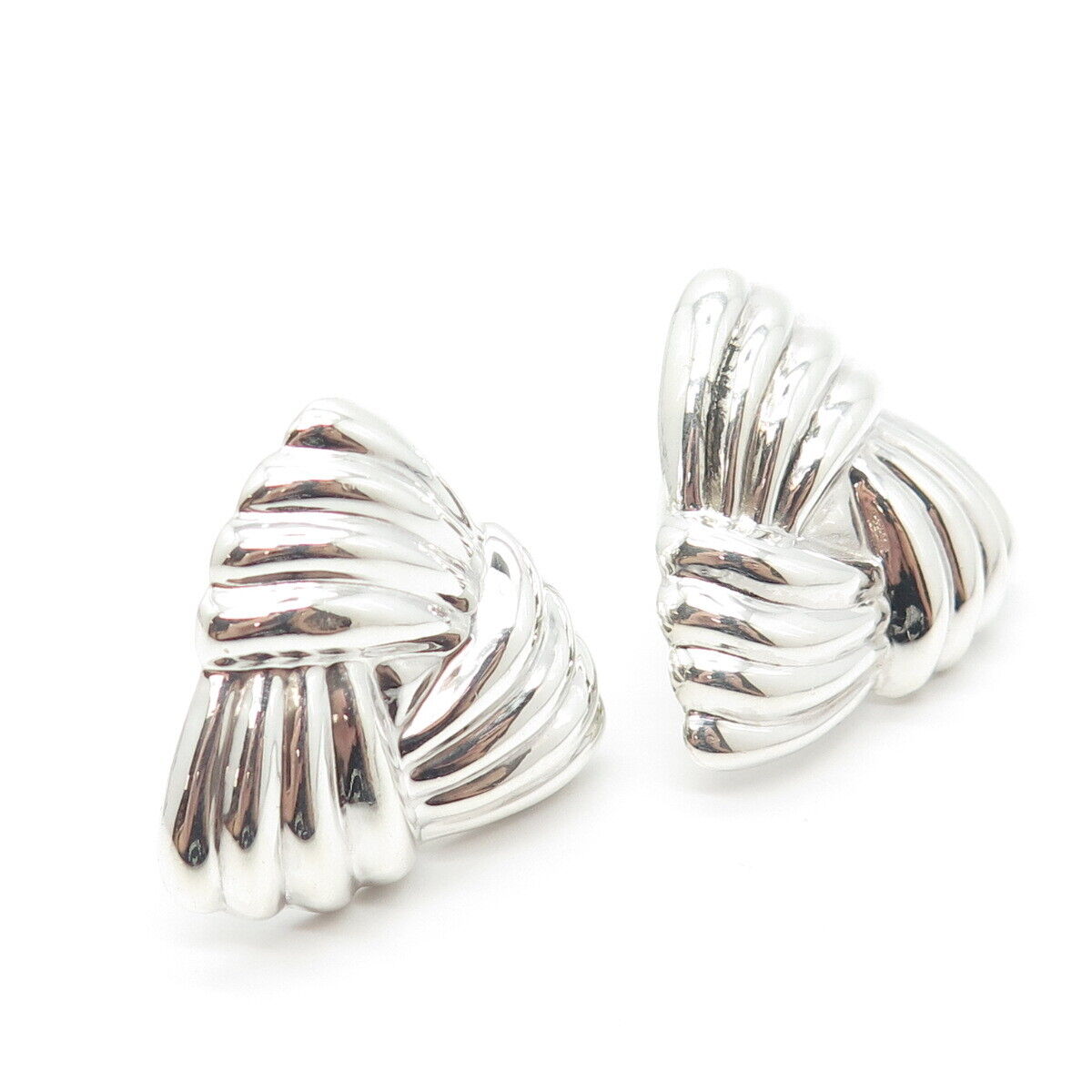 925 Sterling Silver Vintage Ribbed Triangle Clip On Earrings