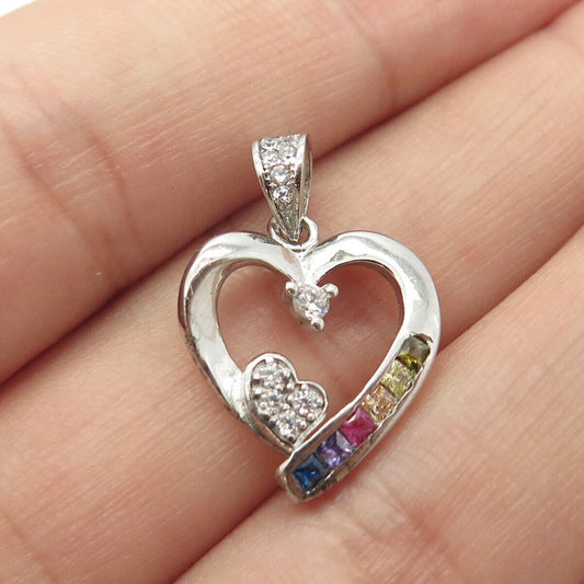 925 Sterling Silver Multicolor C Z Heart Birthstone Pendant