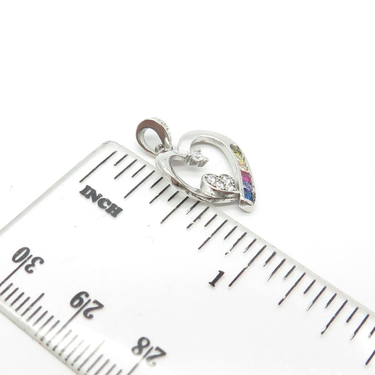 925 Sterling Silver Multicolor C Z Heart Birthstone Pendant