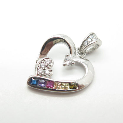 925 Sterling Silver Multicolor C Z Heart Birthstone Pendant