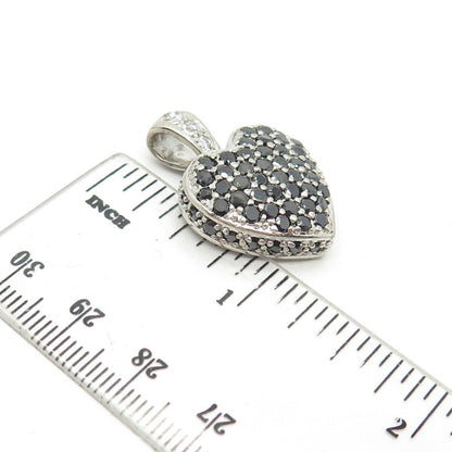 925 Sterling Silver Real Black Spinel Gem & CZ Heart Love Pendant