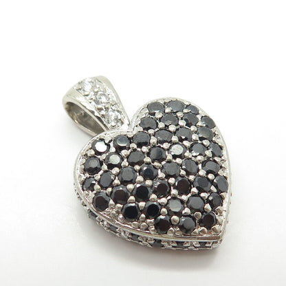 925 Sterling Silver Real Black Spinel Gem & CZ Heart Love Pendant