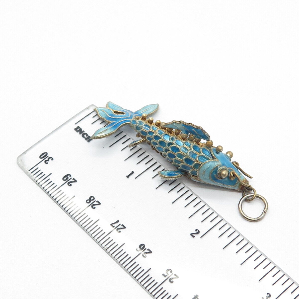 925 Sterling Silver Gold Plated Antique Enamel Chinese Koi Fish Pendant