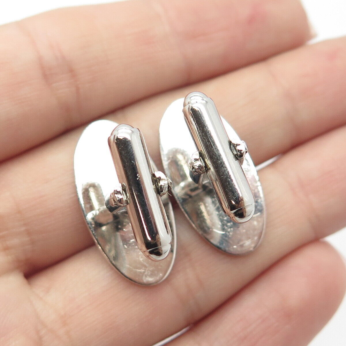 925 Sterling Silver Vintage Textured Oval Cufflinks