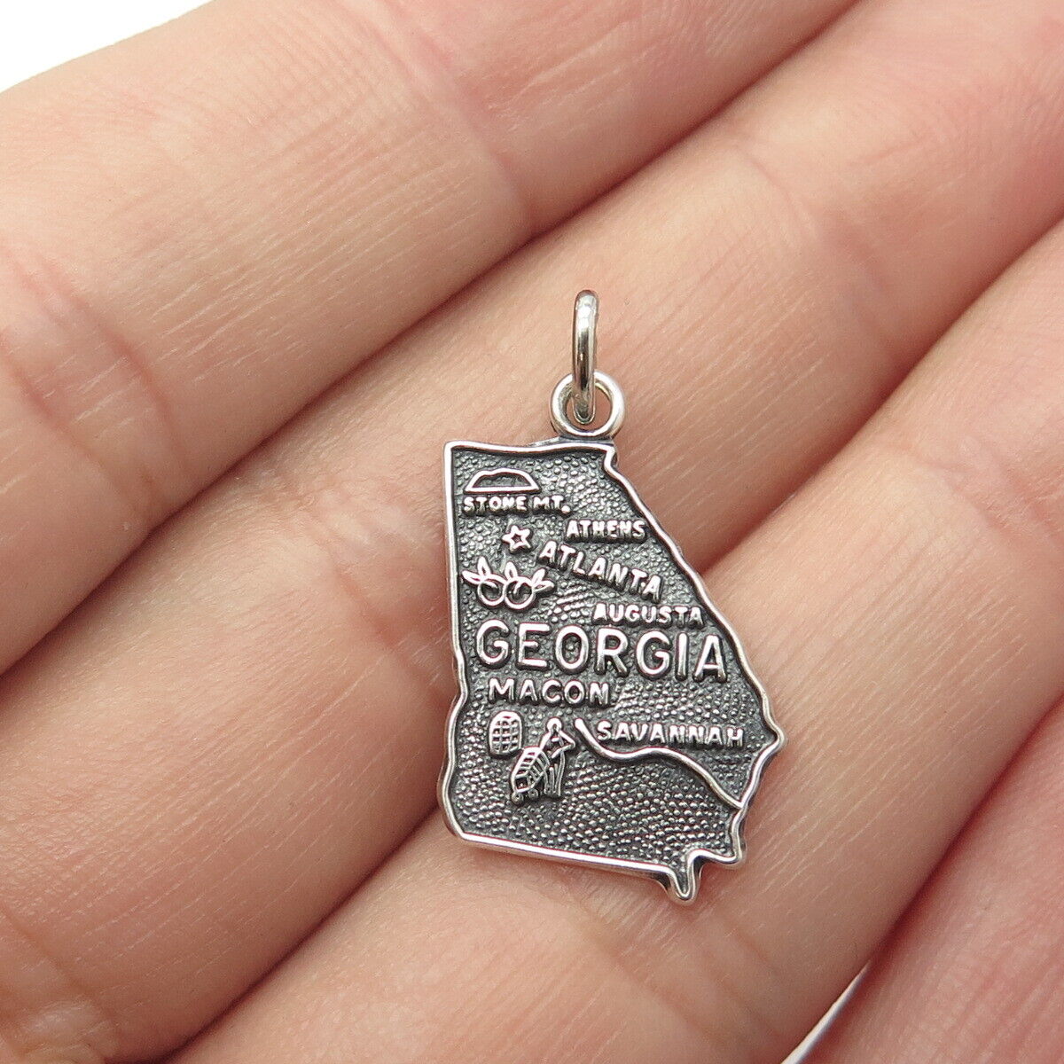 925 Sterling Silver Vintage "Georgia" State Map Charm Pendant