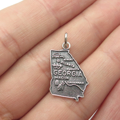 925 Sterling Silver Vintage "Georgia" State Map Charm Pendant