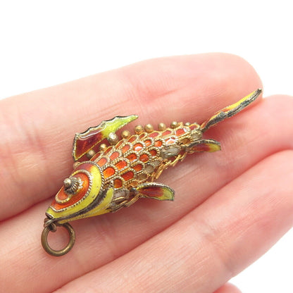 925 Sterling Silver Gold Plated Antique Enamel Chinese Koi Fish Pendant