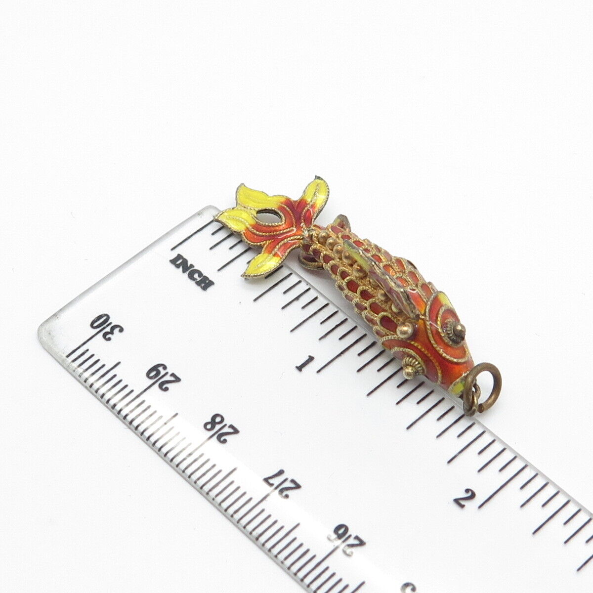 925 Sterling Silver Gold Plated Antique Enamel Chinese Koi Fish Pendant