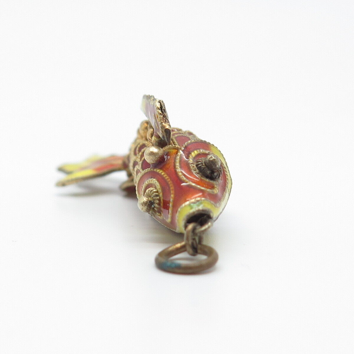 925 Sterling Silver Gold Plated Antique Enamel Chinese Koi Fish Pendant