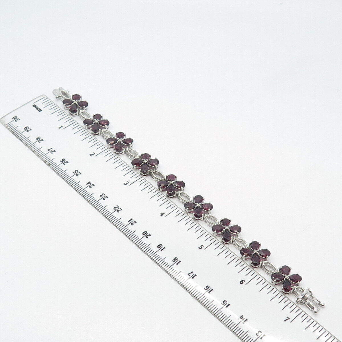 925 Sterling Silver Fadi Real Diamond Accent & Amethyst Floral Link Bracelet 6.5