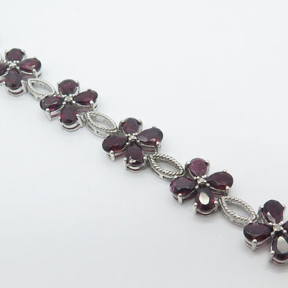 925 Sterling Silver Fadi Real Diamond Accent & Amethyst Floral Link Bracelet 6.5