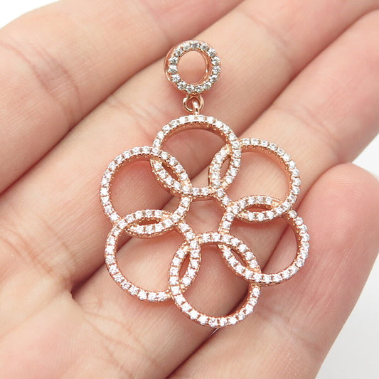 925 Sterling Silver Rose Gold Plated Pave C Z Pendant