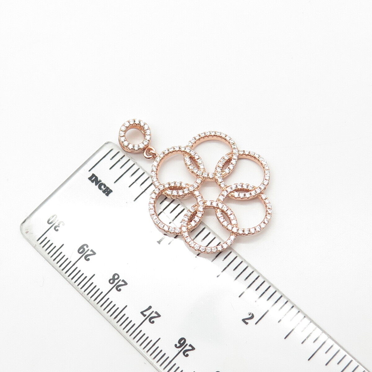 925 Sterling Silver Rose Gold Plated Pave C Z Pendant