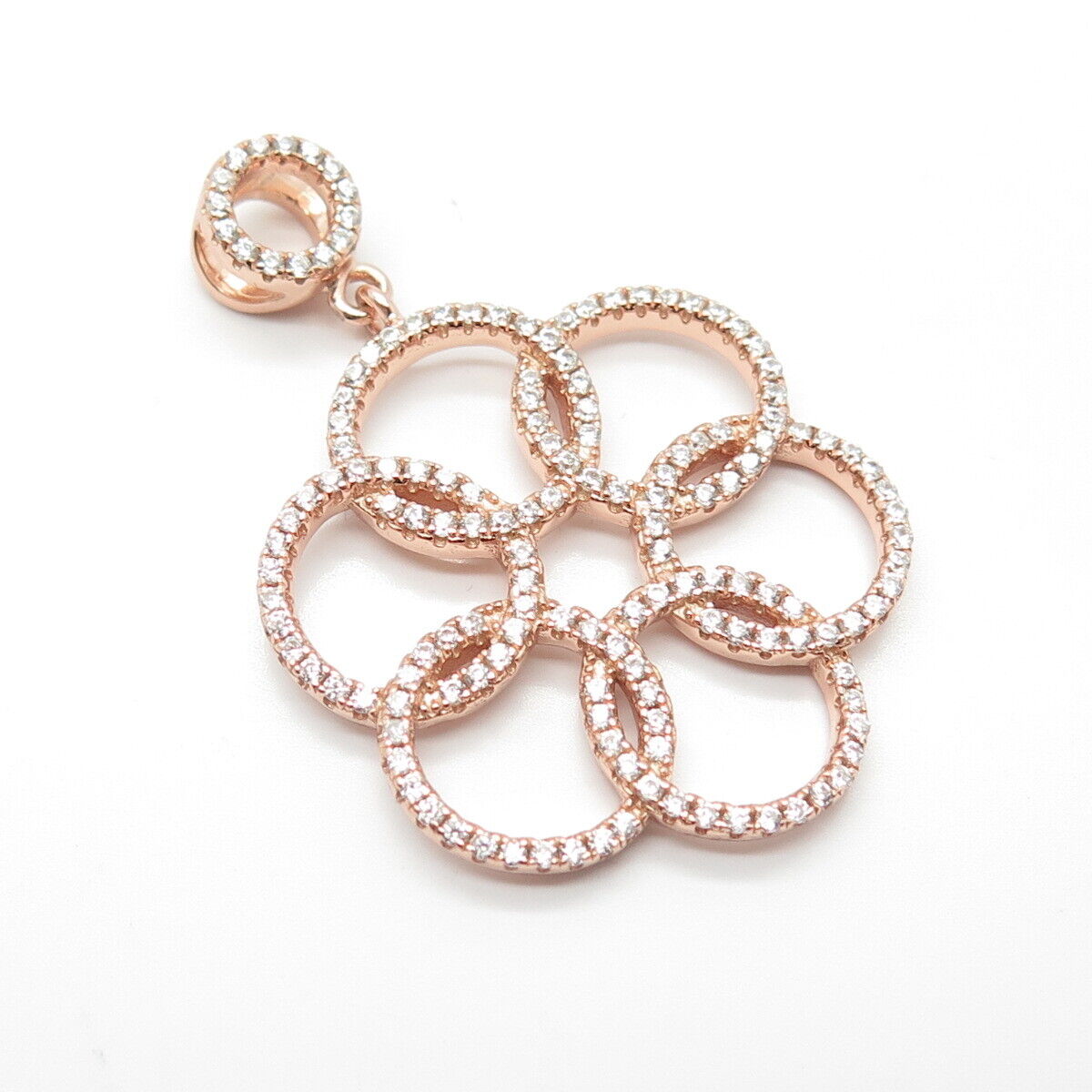 925 Sterling Silver Rose Gold Plated Pave C Z Pendant