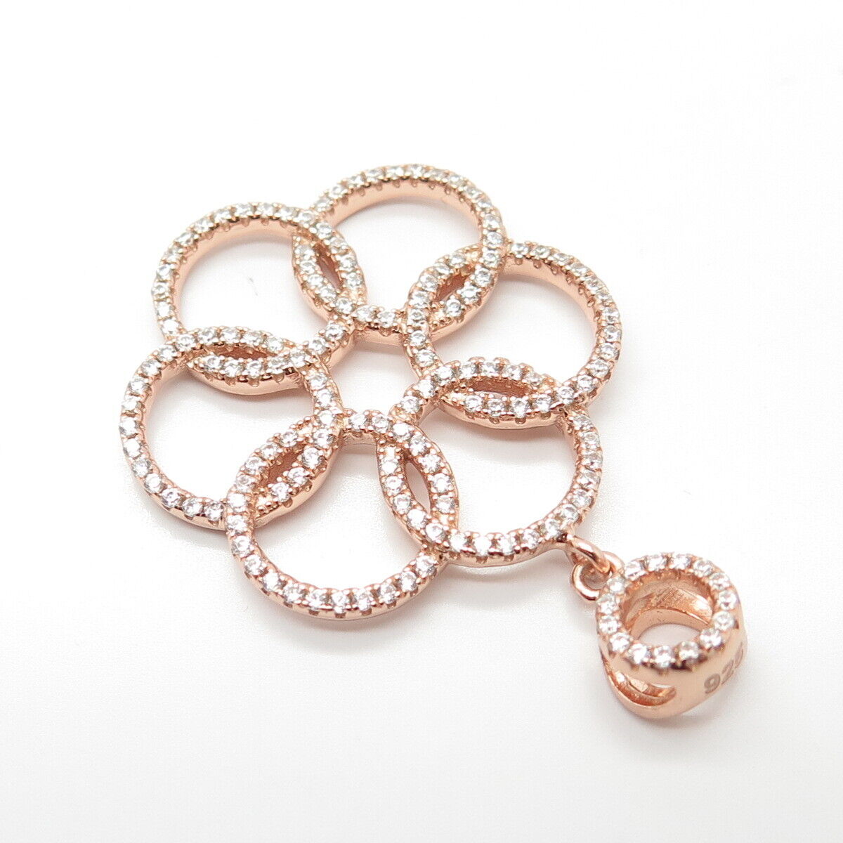 925 Sterling Silver Rose Gold Plated Pave C Z Pendant