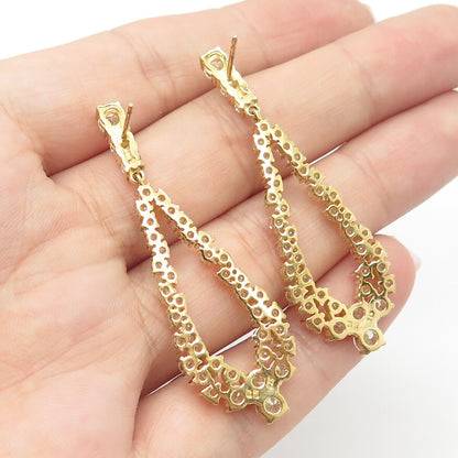 925 Sterling Silver Gold Plated  EJ C Z Dangle Earrings