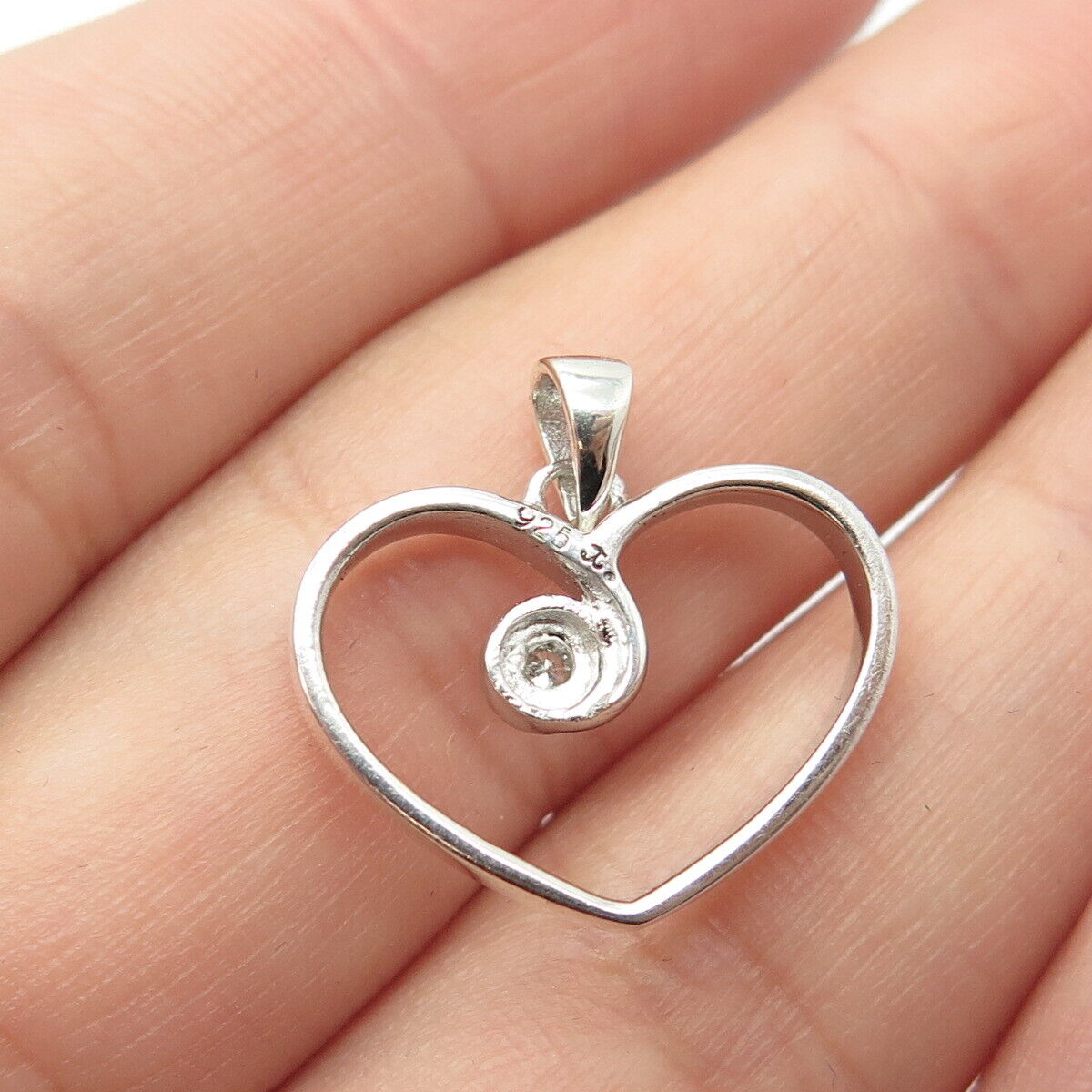 925 Sterling Silver Real Diamond Open Heart Pendant