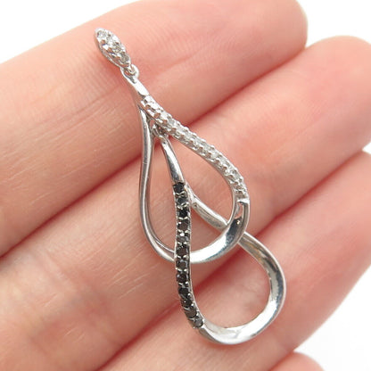 925 Sterling Silver Real White & Black Diamond Double Teardrop Pendant