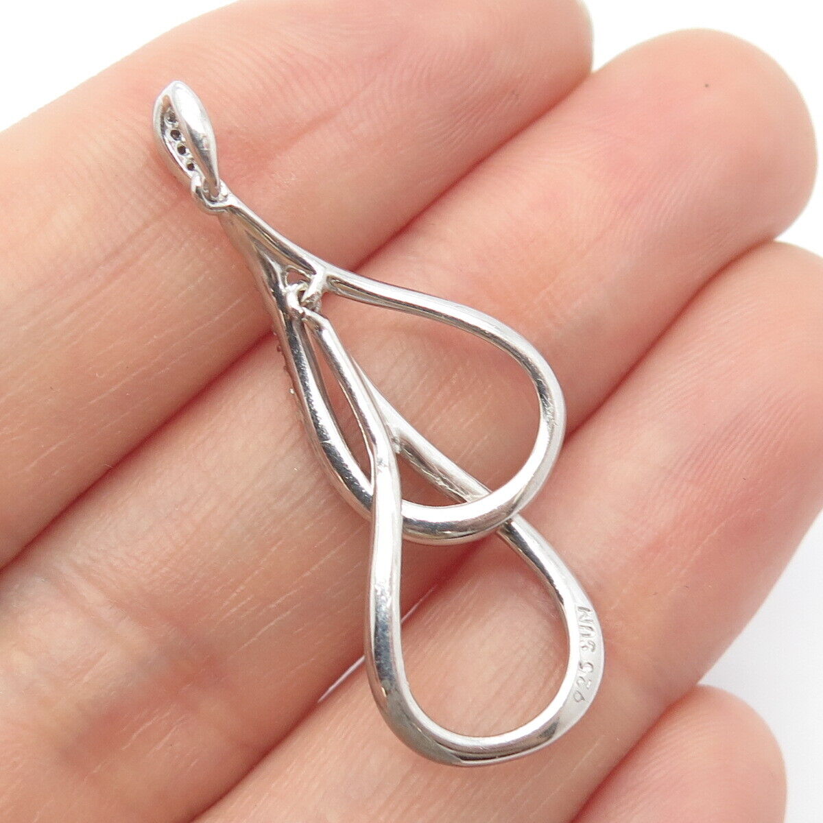 925 Sterling Silver Real White & Black Diamond Double Teardrop Pendant