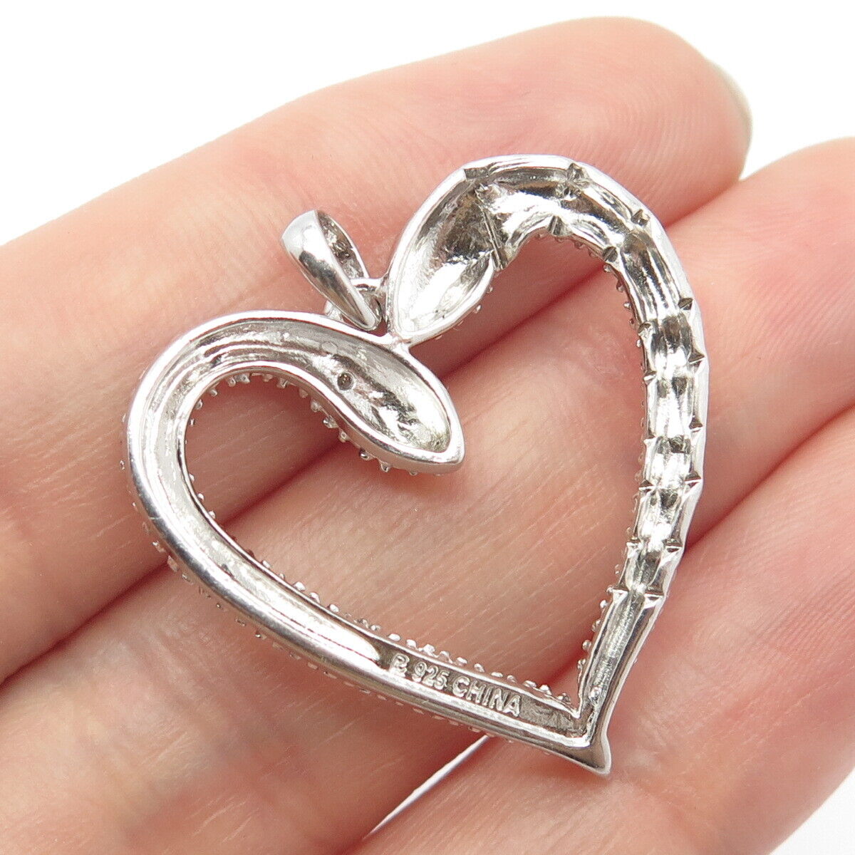 925 Sterling Silver Ross Simons Real Diamond Accent Open Heart Pendant