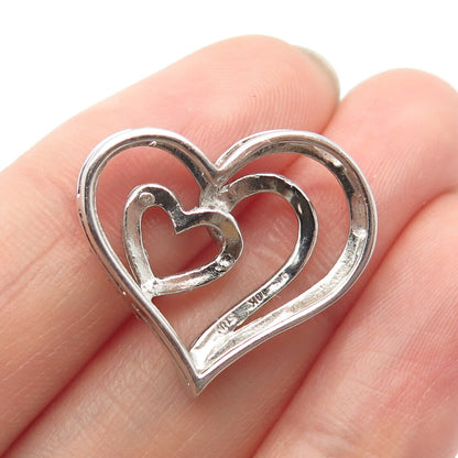 925 Sterling Silver / 10K Gold SUN Real White Diamond Triple Open Heart Pendant