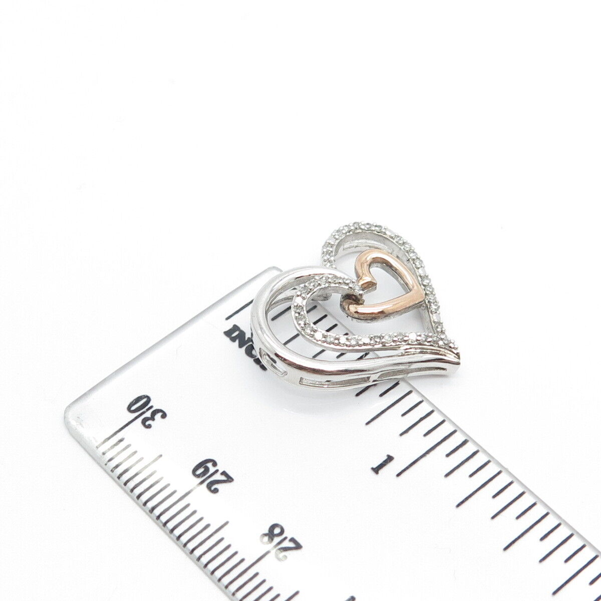 925 Sterling Silver / 10K Gold SUN Real White Diamond Triple Open Heart Pendant