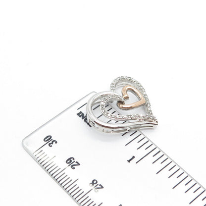 925 Sterling Silver / 10K Gold SUN Real White Diamond Triple Open Heart Pendant