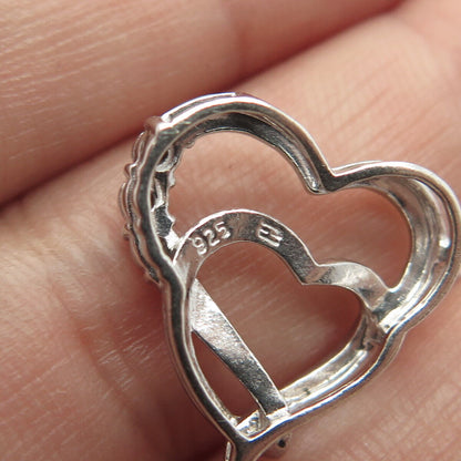 925 Sterling Silver Real White Diamond Couple of Hearts Slide Pendant