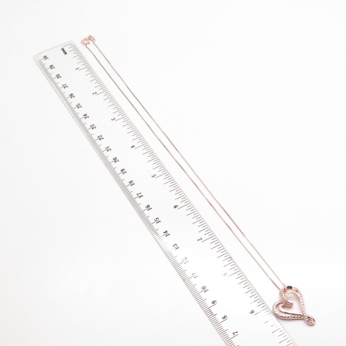 925 Sterling Silver Rose Gold Plated Real White Diamonds Box Chain Necklace 18"