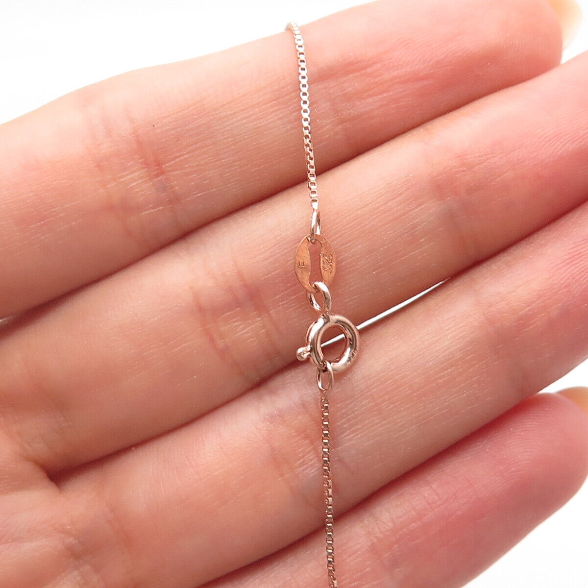 925 Sterling Silver Rose Gold Plated Real White Diamonds Box Chain Necklace 18"