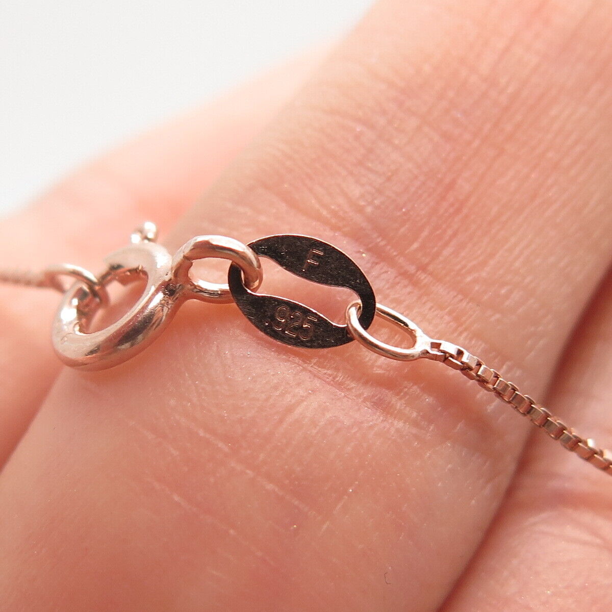 925 Sterling Silver Rose Gold Plated Real White Diamonds Box Chain Necklace 18"