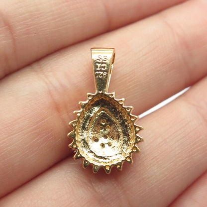 925 Sterling Silver Gold Plated Real White Diamond Teardrop Charm Pendant