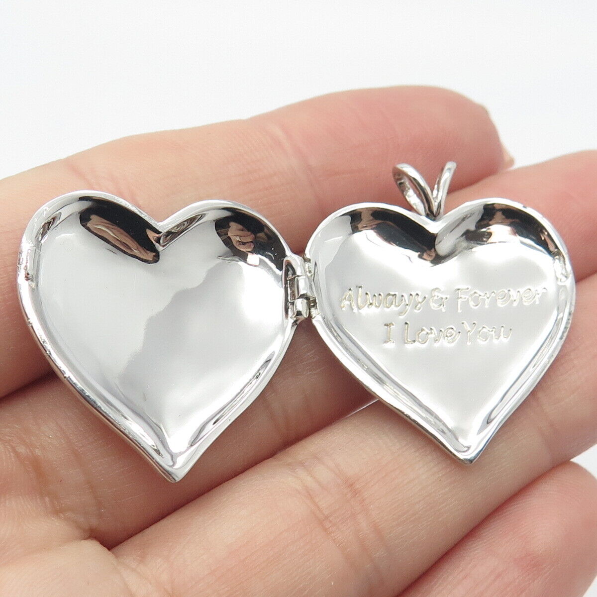 925 Sterling Silver Real Diamond Accent I Love You Heart Locket Pendant