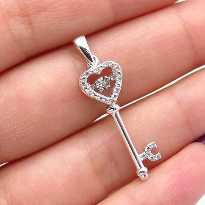 925 Sterling Silver Real Diamond Key Pendant