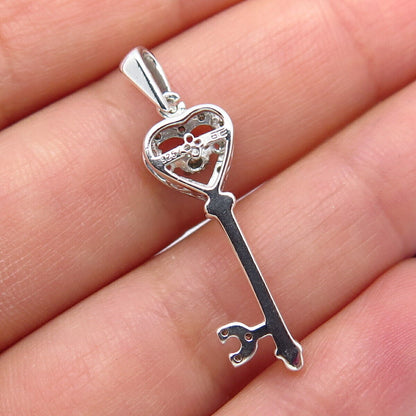 925 Sterling Silver Real Diamond Key Pendant