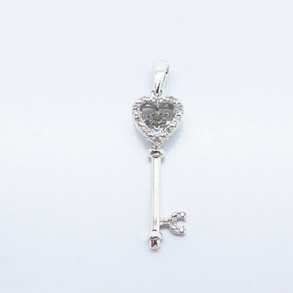 925 Sterling Silver Real Diamond Key Pendant