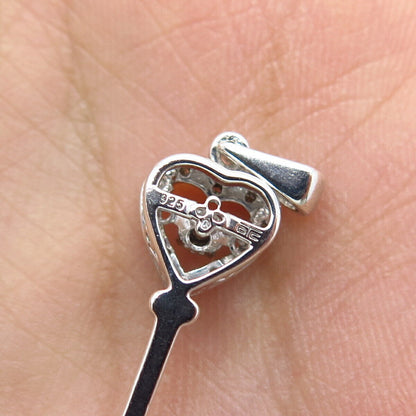 925 Sterling Silver Real Diamond Key Pendant