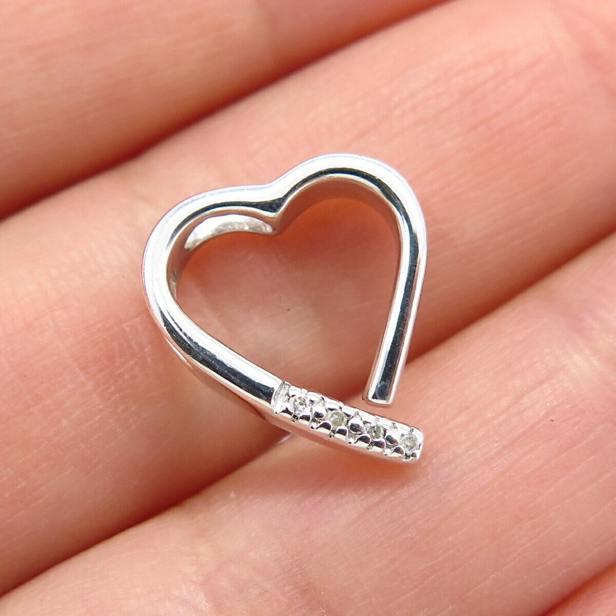 925 Sterling Silver Real Diamond Open Heart Slide Pendant