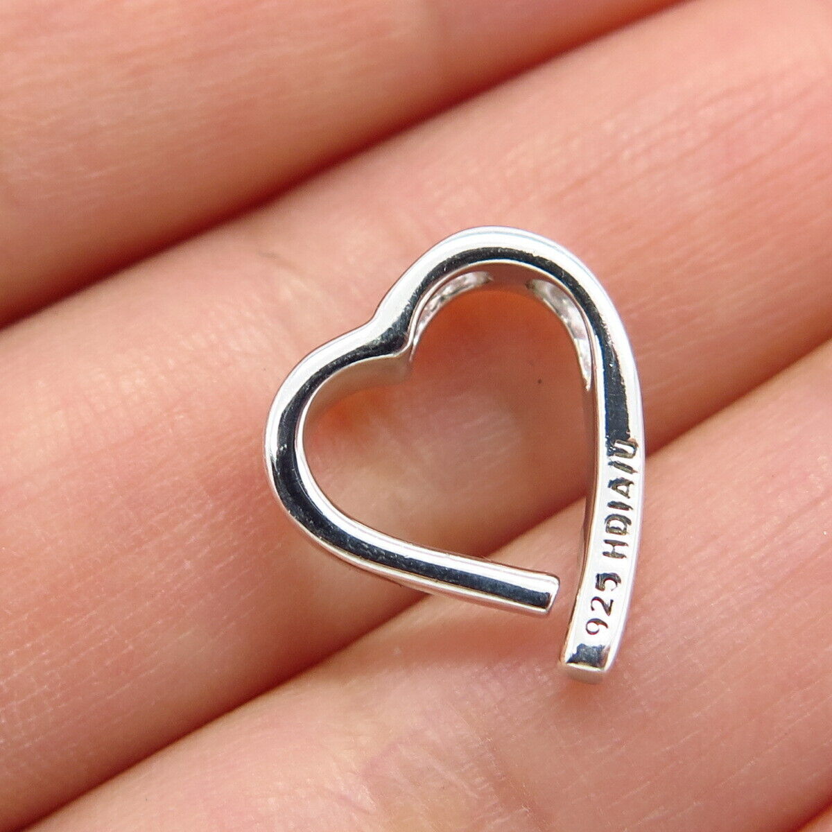 925 Sterling Silver Real Diamond Open Heart Slide Pendant