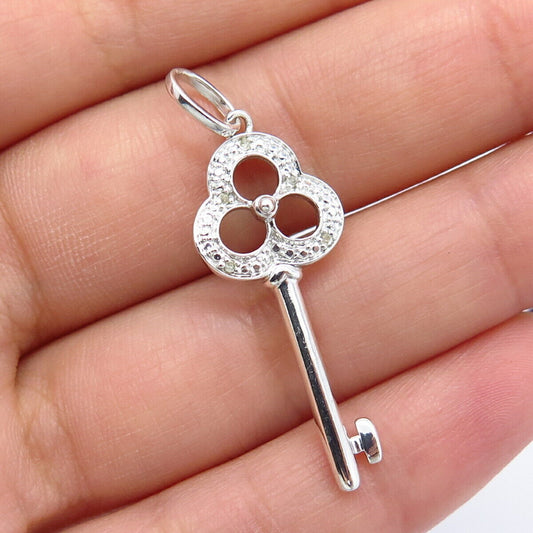 925 Sterling Silver Real Diamond Key Pendant