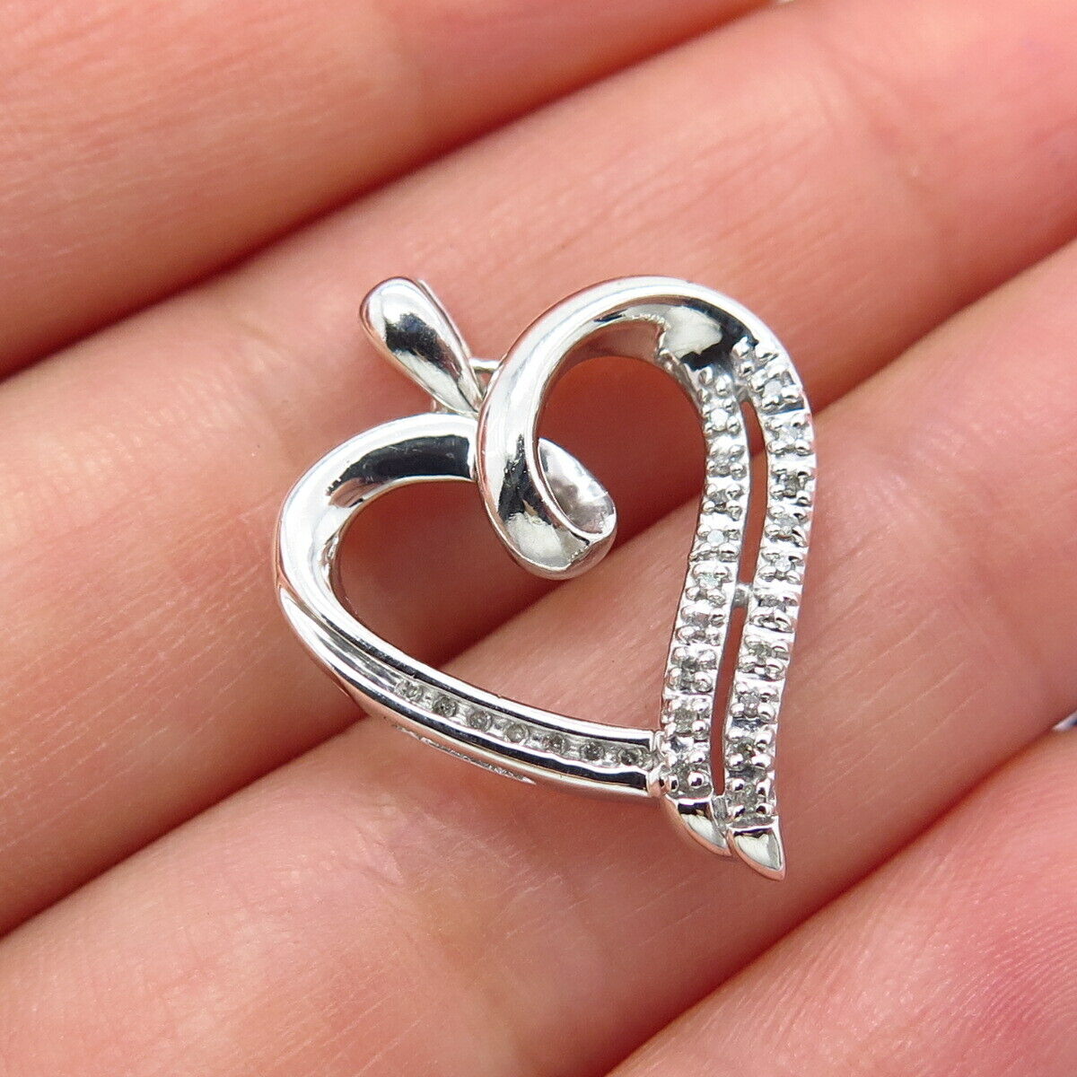 925 Sterling Silver Real Diamond Open Heart Pendant