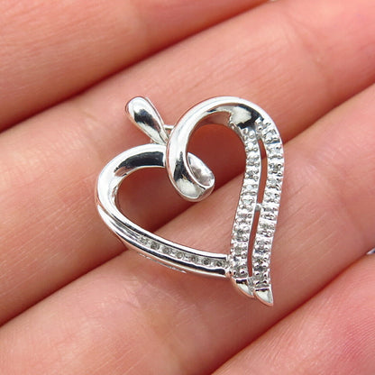 925 Sterling Silver Real Diamond Open Heart Pendant