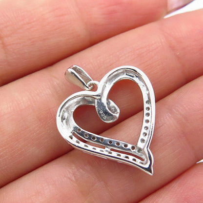 925 Sterling Silver Real Diamond Open Heart Pendant