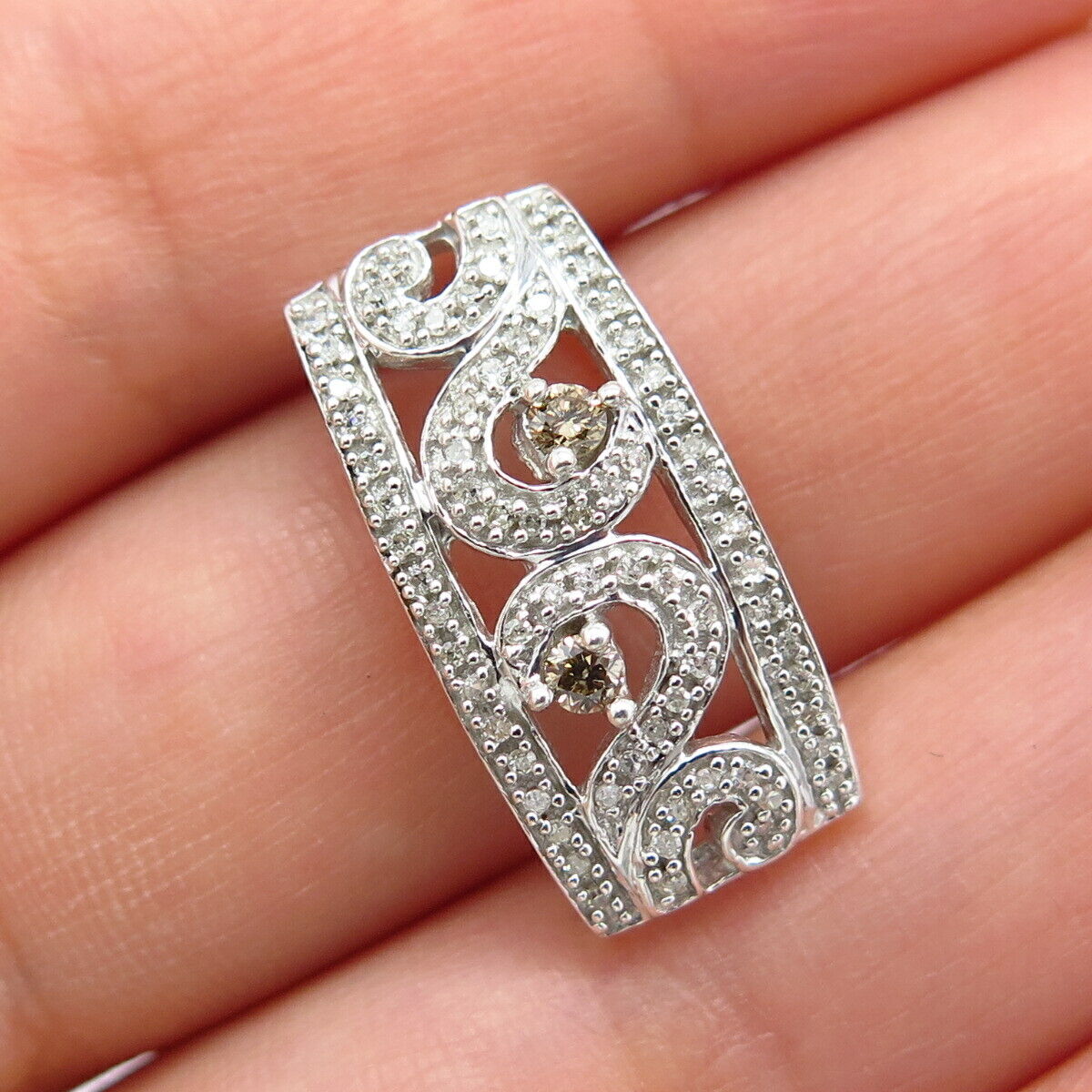 925 Sterling Silver Jane Seymour Real Diamond Ornate Slide Pendant