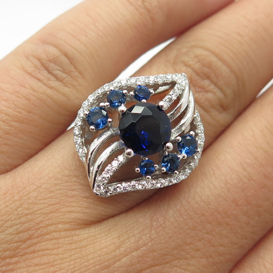 925 Sterling Silver White & Blue C Z Ring Size 6.25