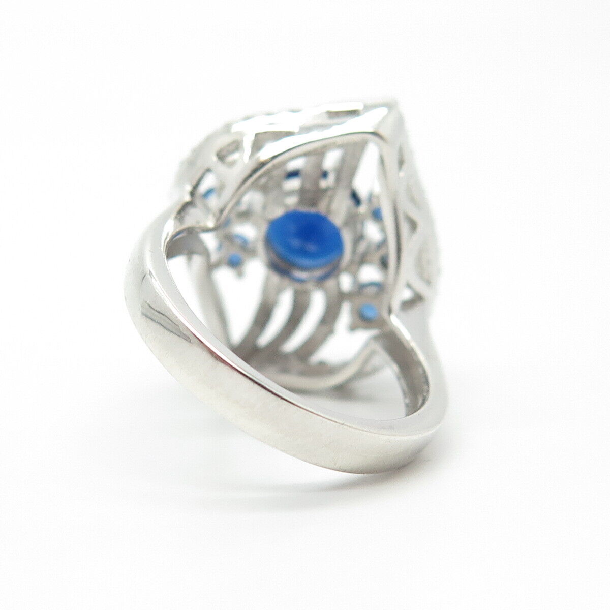 925 Sterling Silver White & Blue C Z Ring Size 6.25