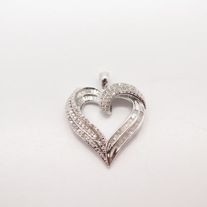 925 Sterling Silver SUN Real White Diamond Striped Open Heart Pendant